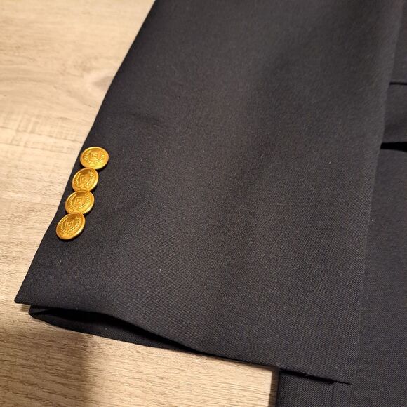 Chaps Blazer Men's Size 44L Blue Navy Wool Blend Two Button Gold Buttons - Picture 7 of 16